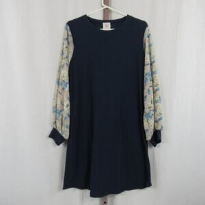 Grace & Emma Size Medium Blue Shift Dress With Contrasting Floral Flowy Sleeves